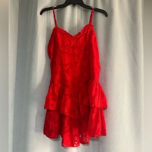 red floral dress
